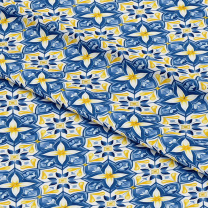 Mediterranean Lemon Azure Pattern 20 Quilting Cotton Fabric