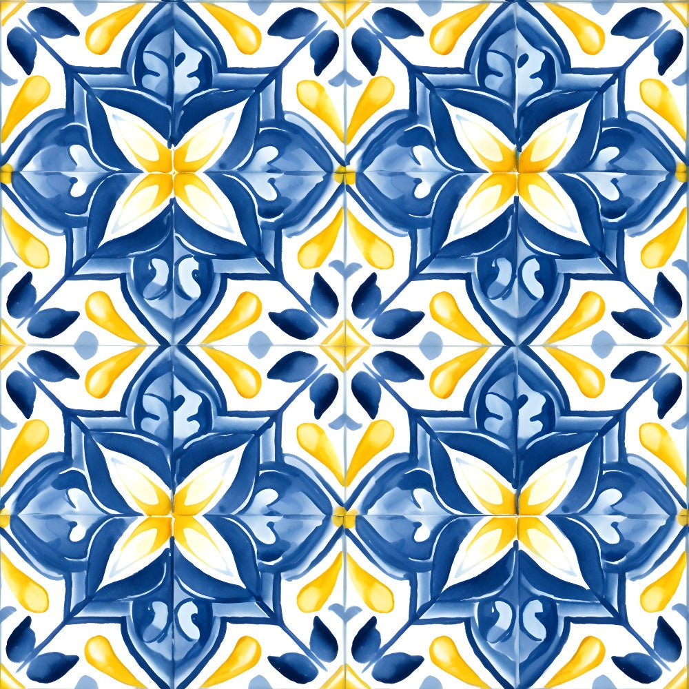 Mediterranean Lemon Azure Pattern 20 Quilting Cotton Fabric