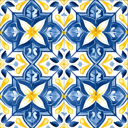 Mediterranean Lemon Azure Pattern 20 Quilting Cotton Fabric
