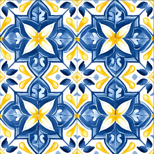 Mediterranean Lemon Azure Pattern 20 Quilting Cotton Fabric