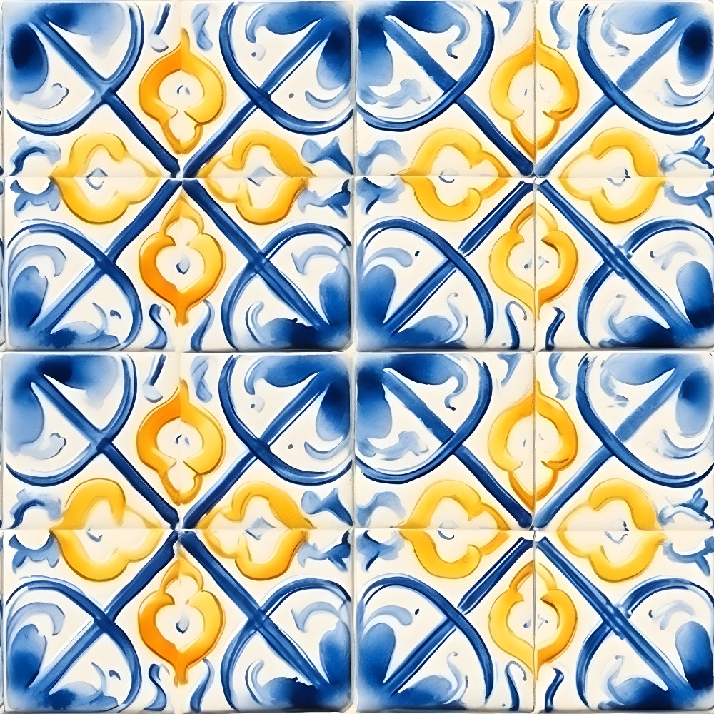 Mediterranean Lemon Azure Pattern 21 Quilting Cotton Fabric