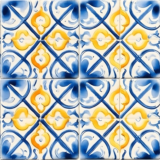 Mediterranean Lemon Azure Pattern 21 Quilting Cotton Fabric