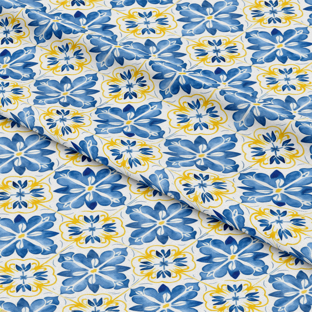 Mediterranean Lemon Azure Pattern 23 Quilting Cotton Fabric