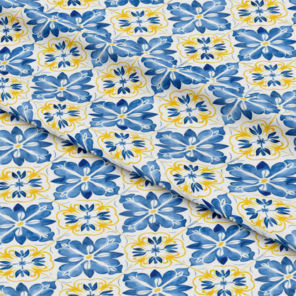 Mediterranean Lemon Azure Pattern 23 Quilting Cotton Fabric