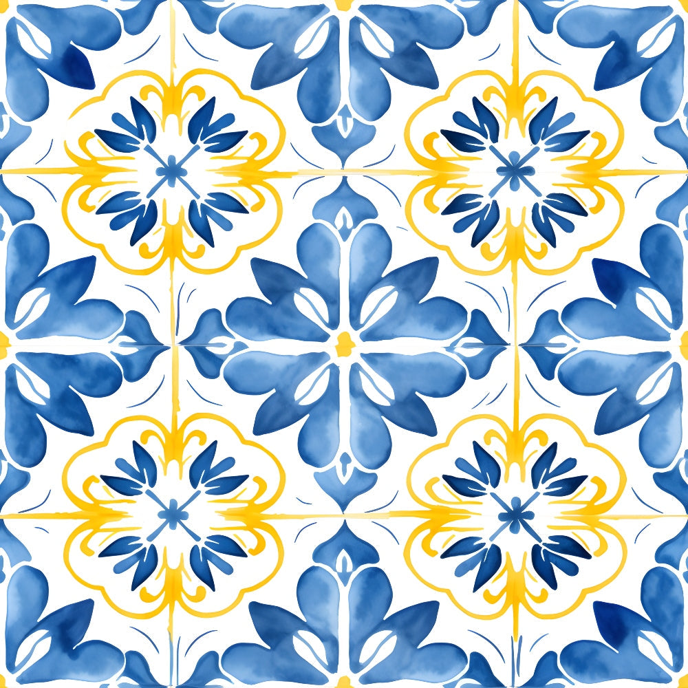 Mediterranean Lemon Azure Pattern 23 Quilting Cotton Fabric