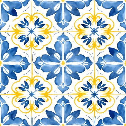 Mediterranean Lemon Azure Pattern 23 Quilting Cotton Fabric