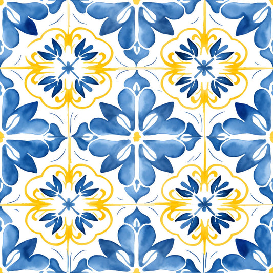 Mediterranean Lemon Azure Pattern 23 Quilting Cotton Fabric