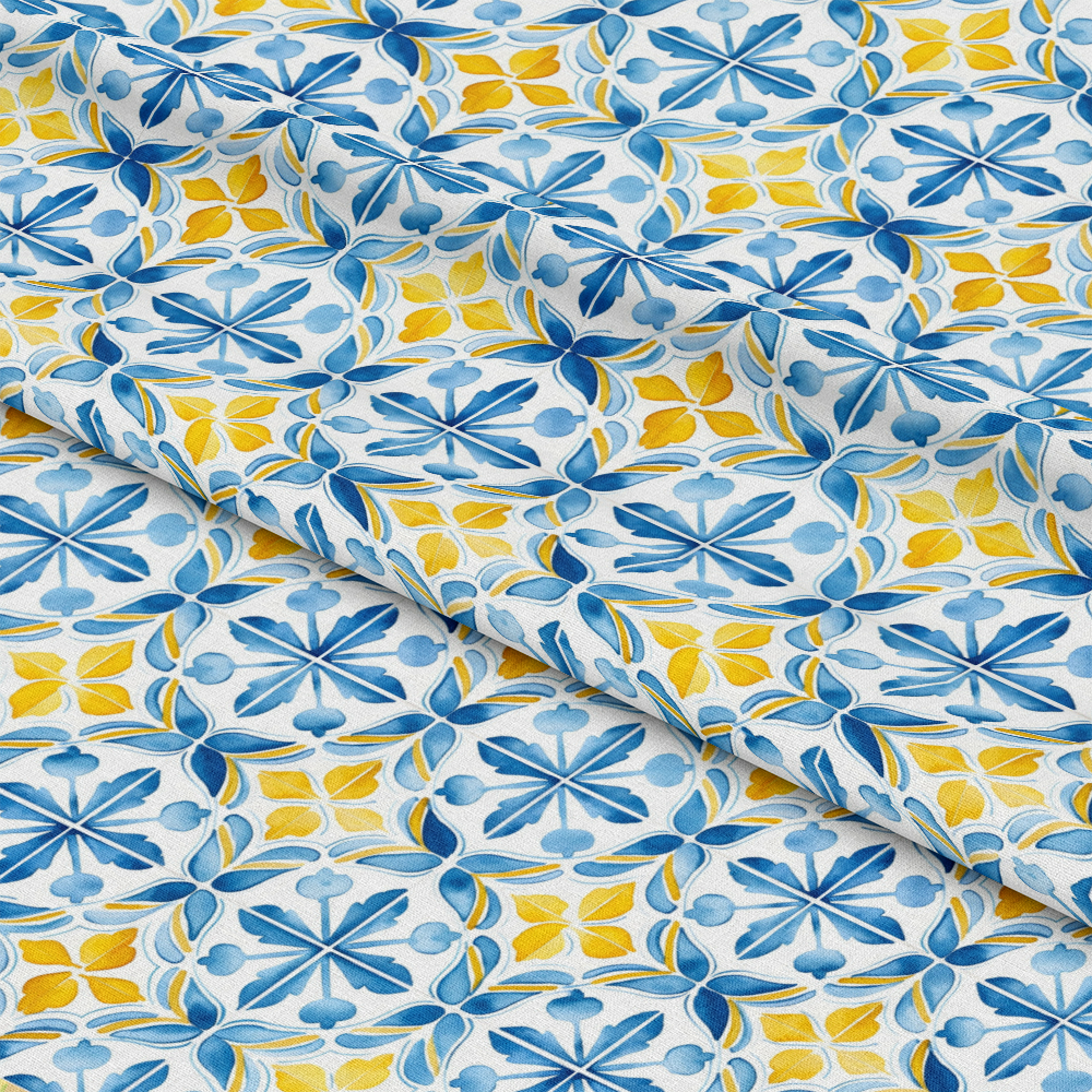 Mediterranean Lemon Azure Pattern 24 Quilting Cotton Fabric
