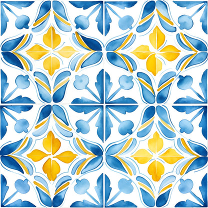Mediterranean Lemon Azure Pattern 24 Quilting Cotton Fabric