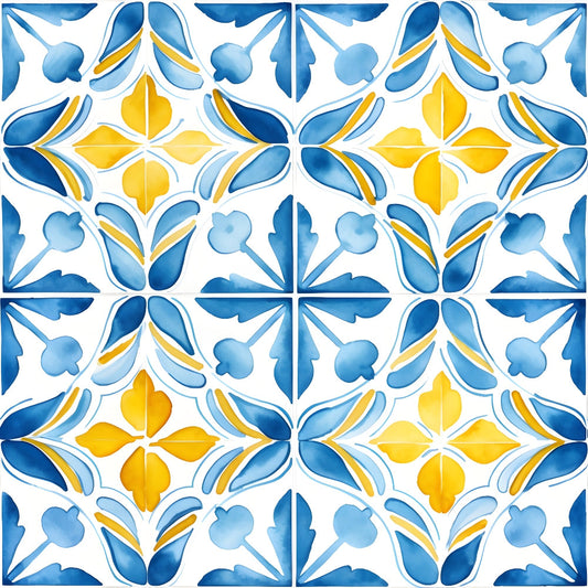 Mediterranean Lemon Azure Pattern 24 Quilting Cotton Fabric