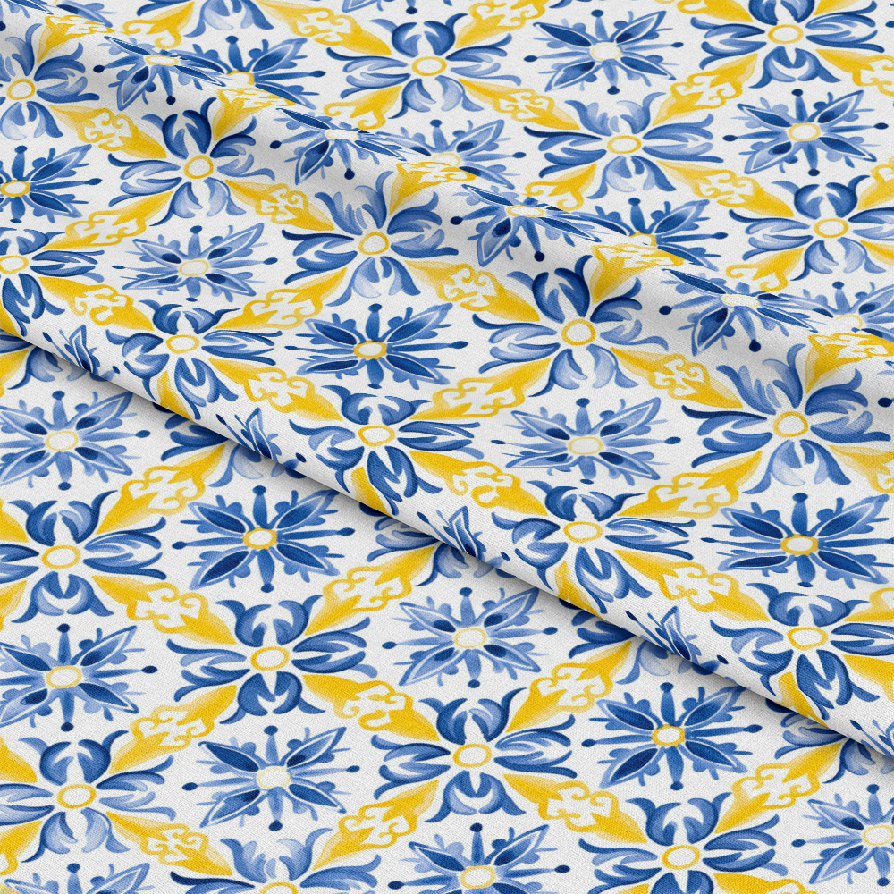 Mediterranean Lemon Azure Pattern 25 Quilting Cotton Fabric
