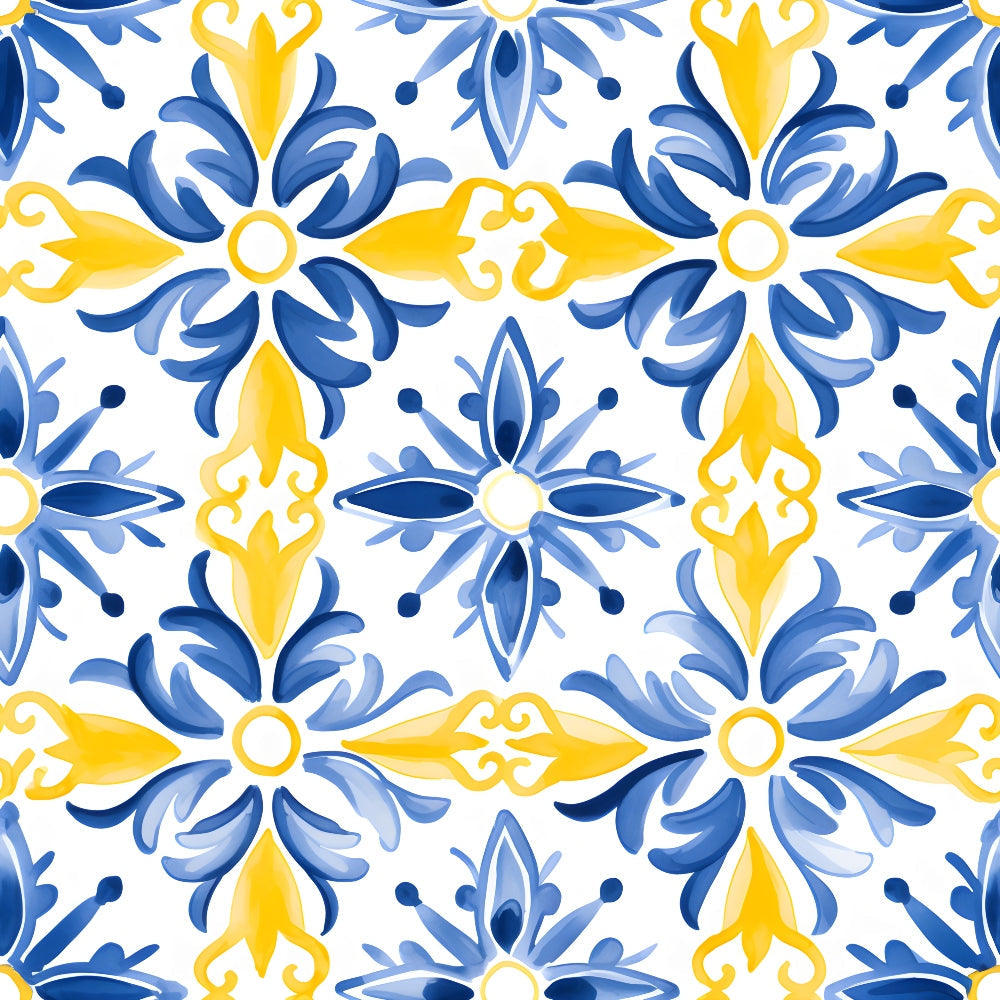 Mediterranean Lemon Azure Pattern 25 Quilting Cotton Fabric