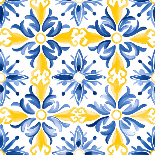 Mediterranean Lemon Azure Pattern 25 Quilting Cotton Fabric