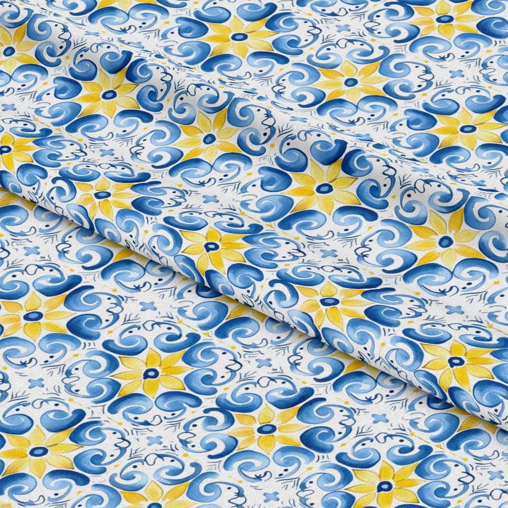 Mediterranean Lemon Azure Pattern 26 Quilting Cotton Fabric