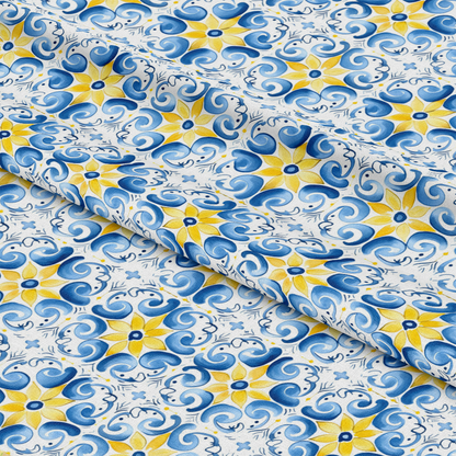 Mediterranean Lemon Azure Pattern 26 Quilting Cotton Fabric