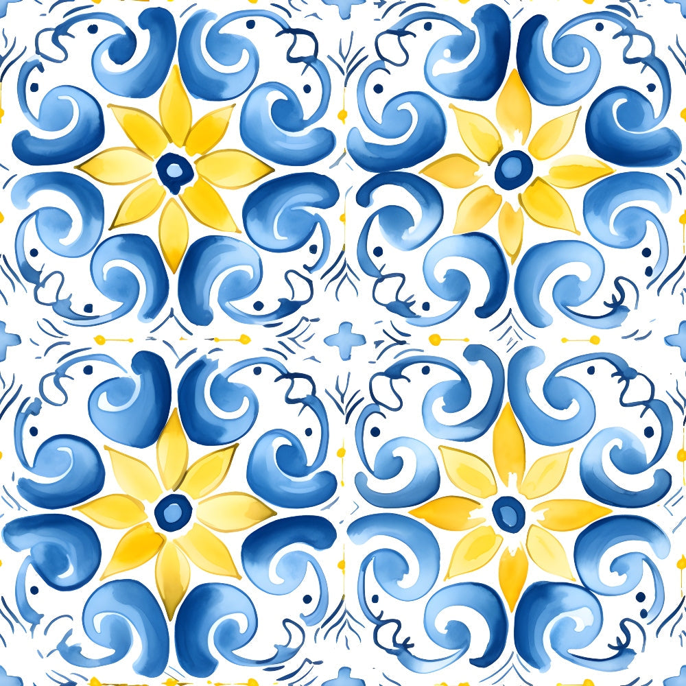 Mediterranean Lemon Azure Pattern 26 Quilting Cotton Fabric