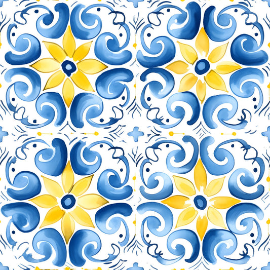 Mediterranean Lemon Azure Pattern 26 Quilting Cotton Fabric