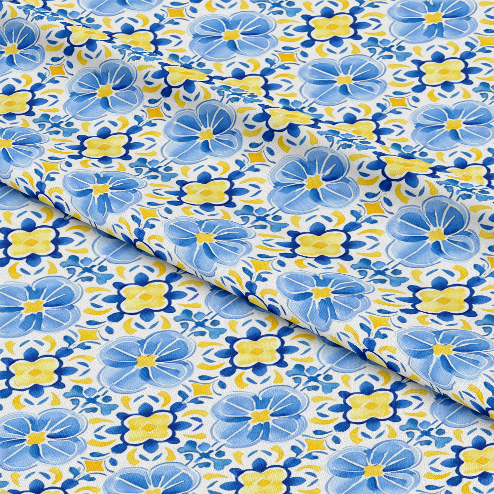 Mediterranean Lemon Azure Pattern 27 Quilting Cotton Fabric
