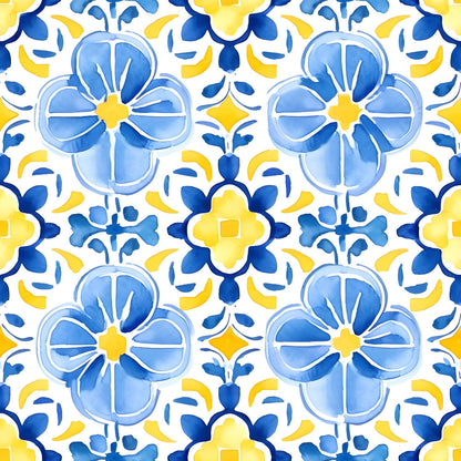 Mediterranean Lemon Azure Pattern 27 Quilting Cotton Fabric