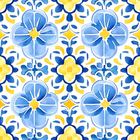Mediterranean Lemon Azure Pattern 27 Quilting Cotton Fabric