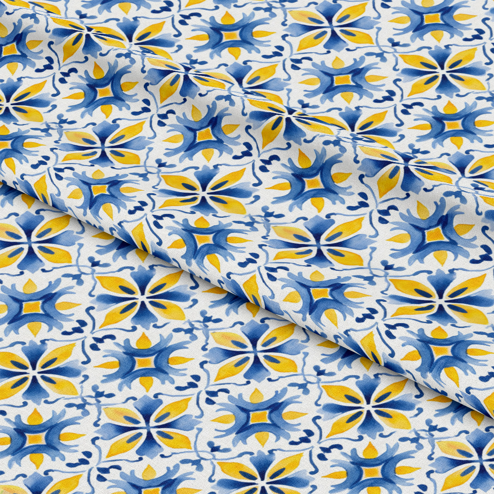 Mediterranean Lemon Azure Pattern 28 Quilting Cotton Fabric