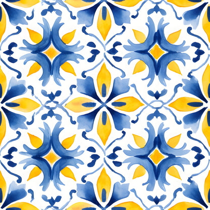 Mediterranean Lemon Azure Pattern 28 Quilting Cotton Fabric