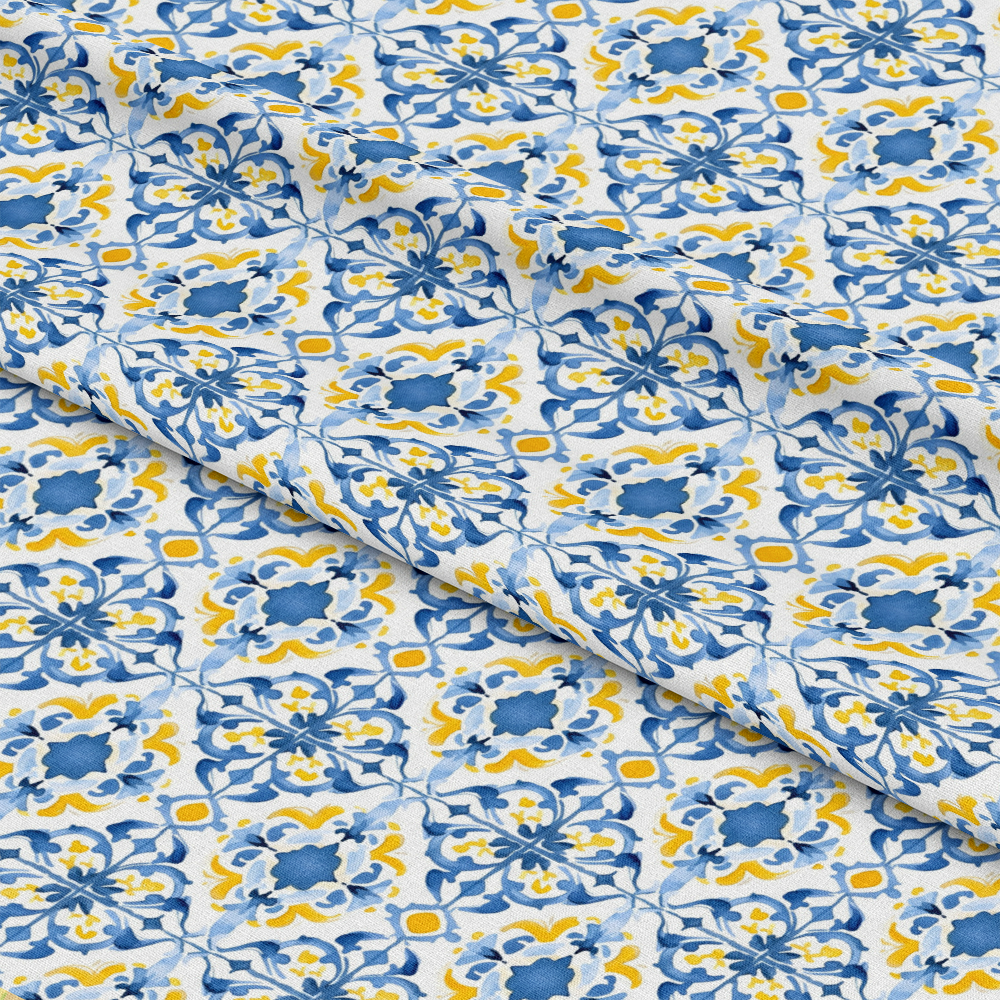 Mediterranean Lemon Azure Pattern 29 Quilting Cotton Fabric