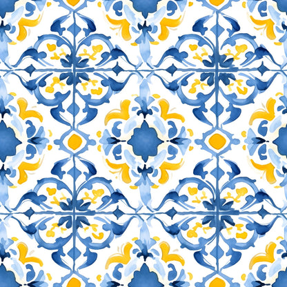 Mediterranean Lemon Azure Pattern 29 Quilting Cotton Fabric