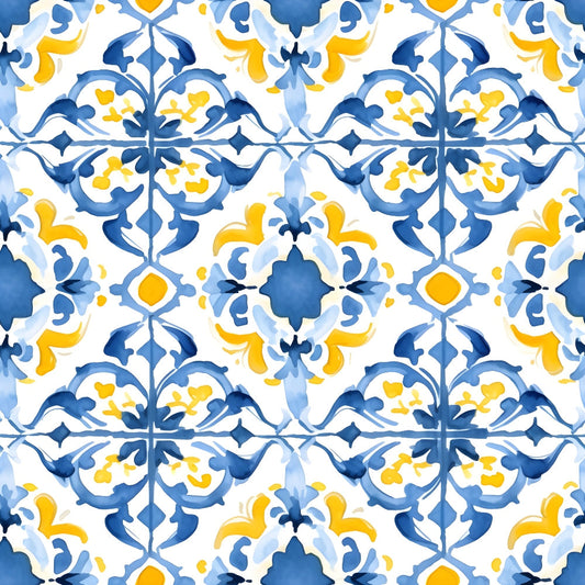 Mediterranean Lemon Azure Pattern 29 Quilting Cotton Fabric