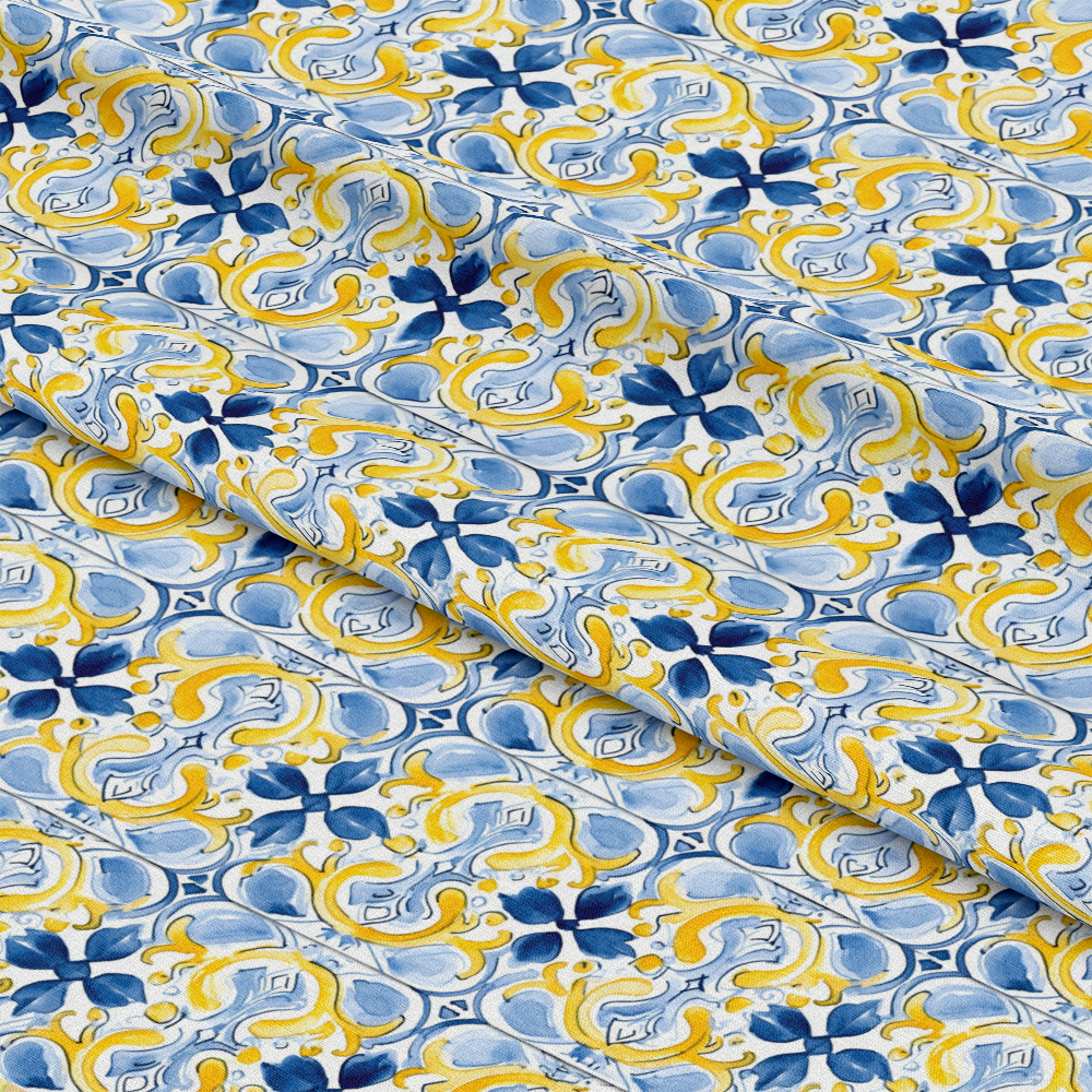 Mediterranean Lemon Azure Pattern 30 Quilting Cotton Fabric