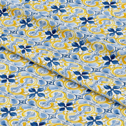 Mediterranean Lemon Azure Pattern 30 Quilting Cotton Fabric