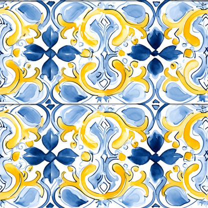 Mediterranean Lemon Azure Pattern 30 Quilting Cotton Fabric