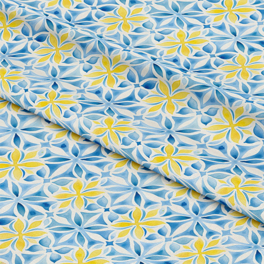 Mediterranean Lemon Azure Pattern 31 Quilting Cotton Fabric
