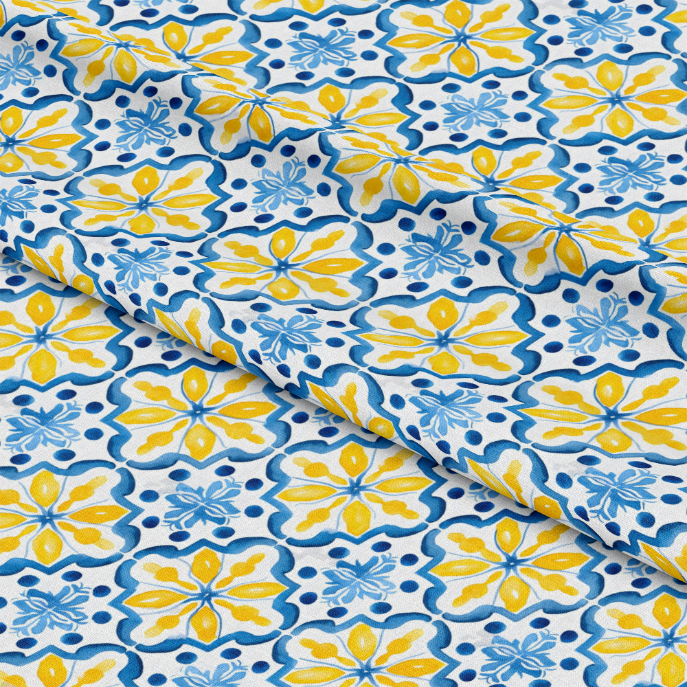 Mediterranean Lemon Azure Pattern 36 Quilting Cotton Fabric