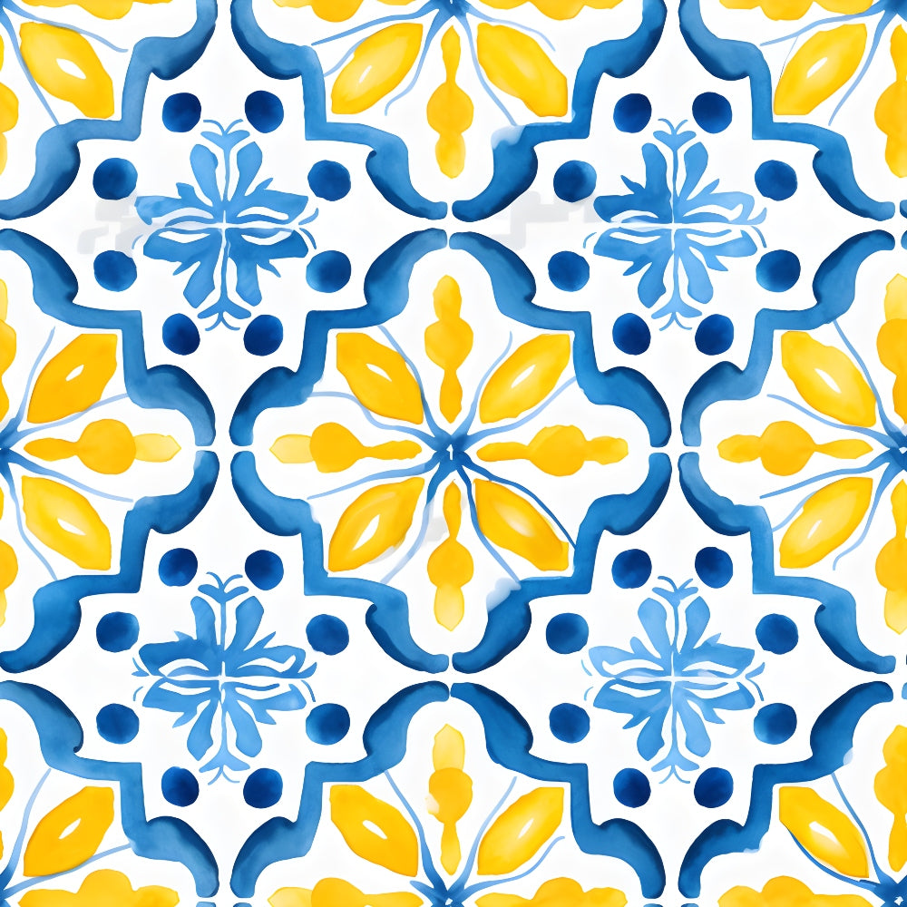 Mediterranean Lemon Azure Pattern 36 Quilting Cotton Fabric