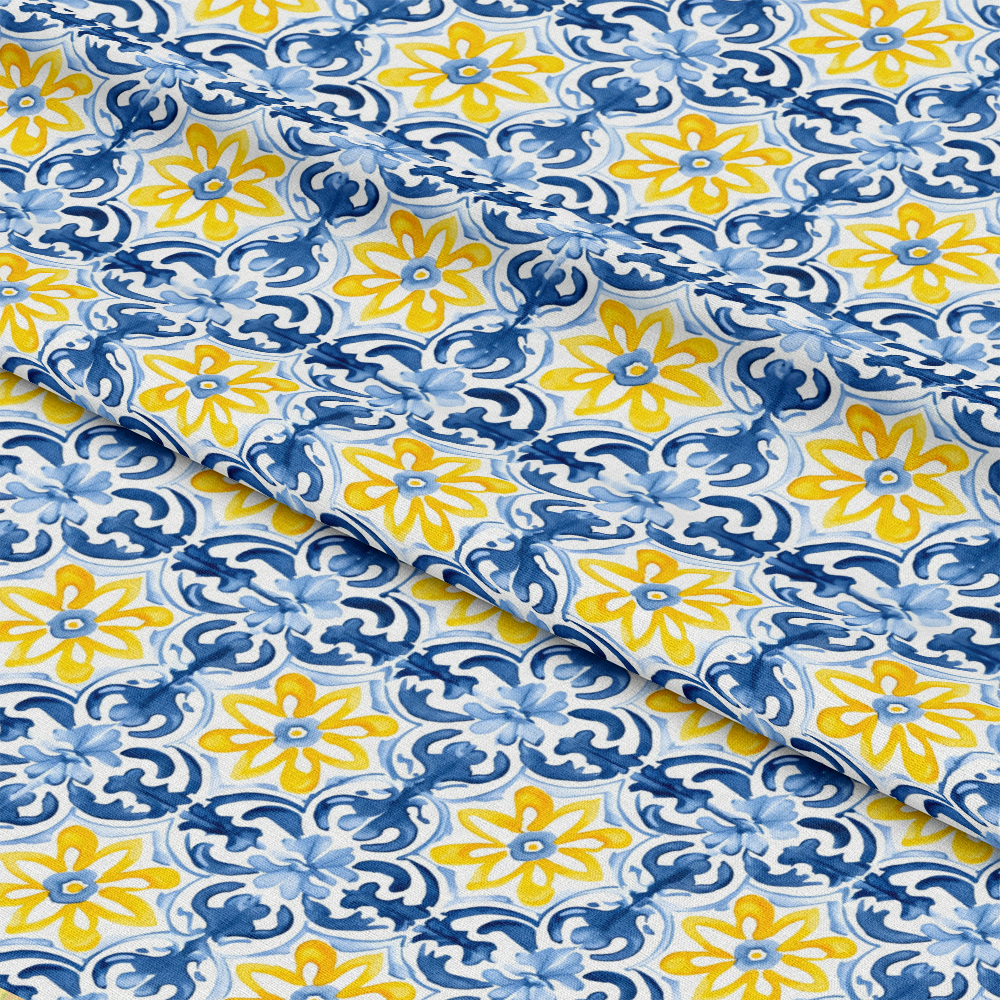 Mediterranean Lemon Azure Pattern 37 Quilting Cotton Fabric