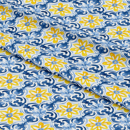 Mediterranean Lemon Azure Pattern 37 Quilting Cotton Fabric
