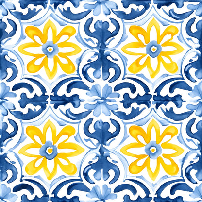 Mediterranean Lemon Azure Pattern 37 Quilting Cotton Fabric