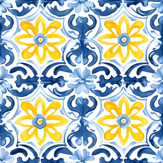 Mediterranean Lemon Azure Pattern 37 Quilting Cotton Fabric