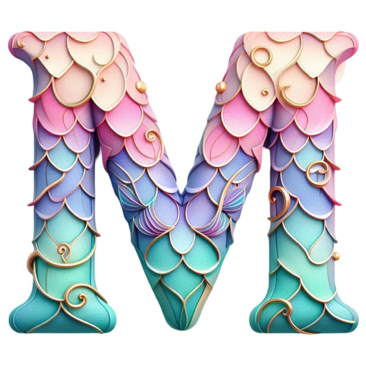 Mermaid Letter M Fabric Panel featuring premium quilting cotton with colorful mermaid scale design printed in USA.