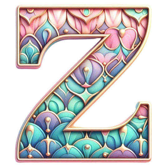 Mermaid Letter Z Fabric Panel features intricate pastel mermaid scale patterns in premium quilting cotton print.