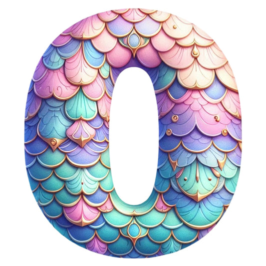 Mermaid Number 0 Fabric Panel featuring colorful, detailed mermaid scales in pastel hues on premium quilting cotton.