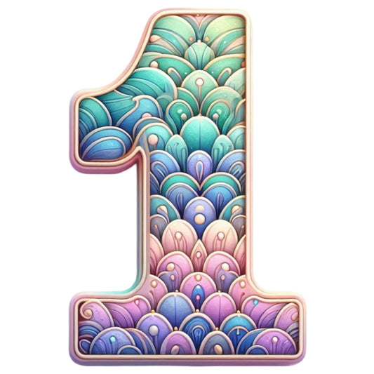 Mermaid Number 1 Fabric Panel featuring vibrant, detailed mermaid scale patterns in pastel blues, greens, and purples on quilting cotton.
