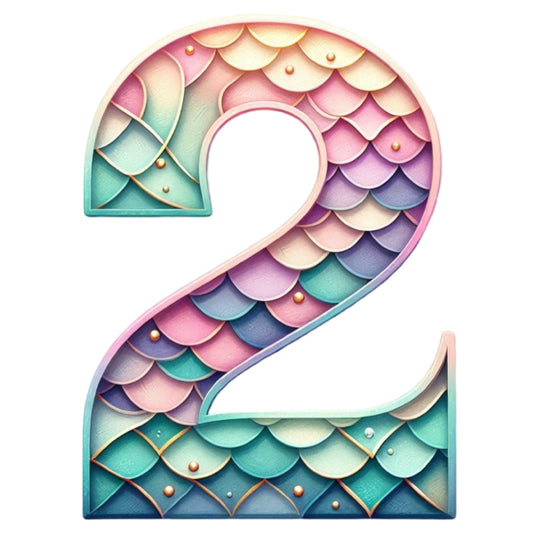 Mermaid Number 2 Fabric Panel featuring detailed multicolored mermaid scales in pastel shades printed on premium quilting cotton.