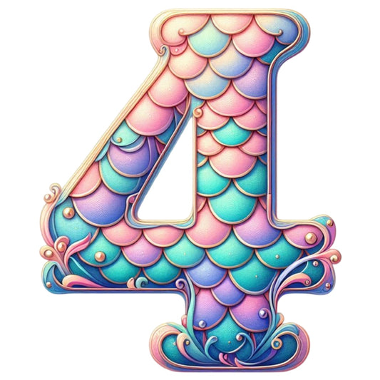 Mermaid Number 4 Fabric Panel featuring a colorful, detailed scale pattern in pastel hues on premium quilting cotton.