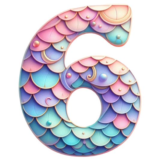Mermaid Number 6 Fabric Panel with colorful pastel mermaid scales design printed on premium quilting cotton in the USA.