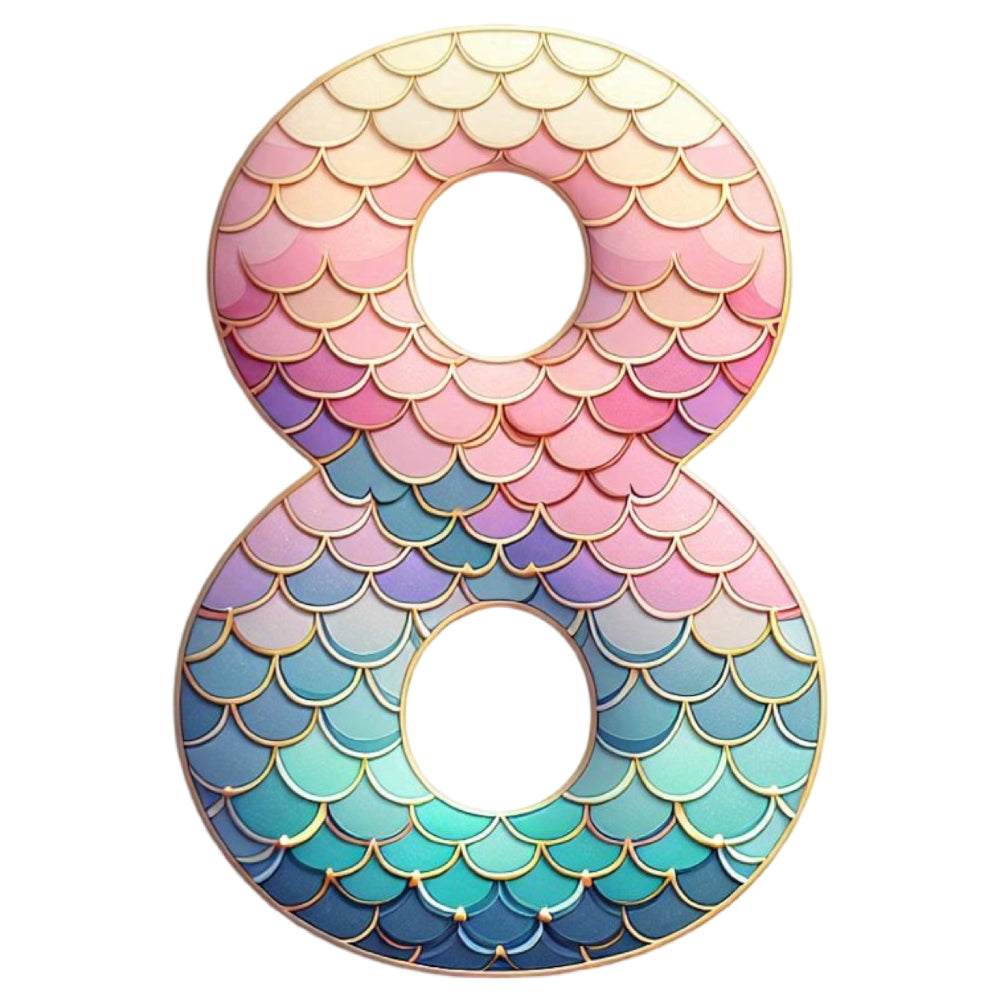 Mermaid Number 8 Fabric Panel with pastel mermaid scale design printed on premium quilting cotton in the USA.