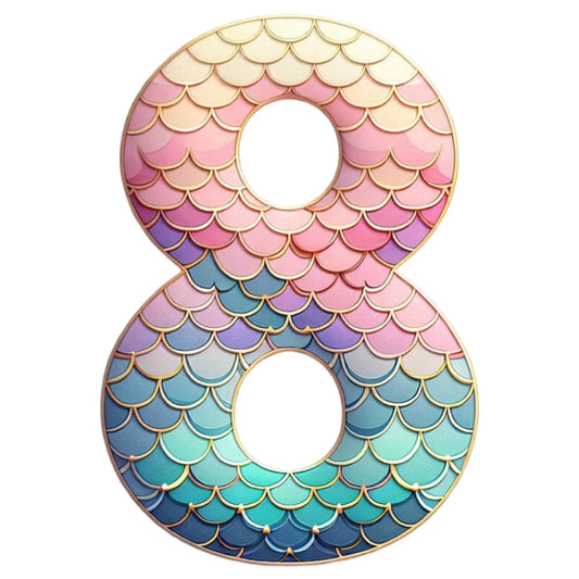 Mermaid Number 8 Fabric Panel with pastel mermaid scale design printed on premium quilting cotton in the USA.