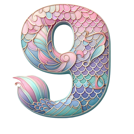 Mermaid Number 9 Fabric Panel featuring pastel mermaid scales and tail design in premium quilting cotton.
