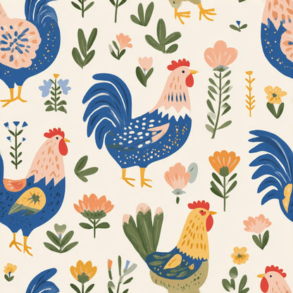 Painted Hen Garden Pattern 1 Minky Fabric